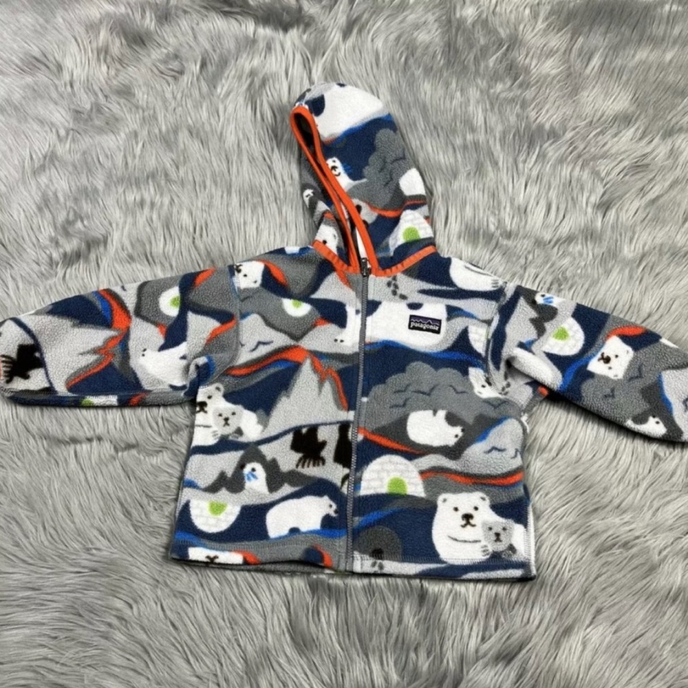 Patagonia Fleece Synchilla Toddler Zip Up Jacket 2T Polar Bear Gray Orange.